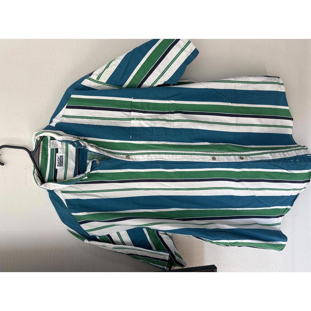 Vintage Basic Editions Striped Button Shirt XL Te… - image 1